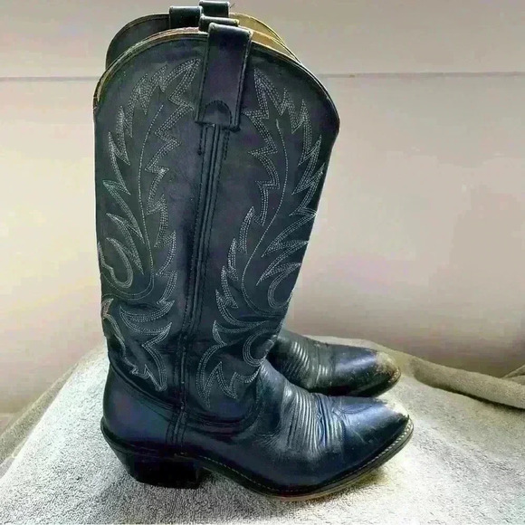 Heritage West Shoes - Heritage West Double H HH Black Leather Western Stitch Cowboy Boots Womens Sz 7M